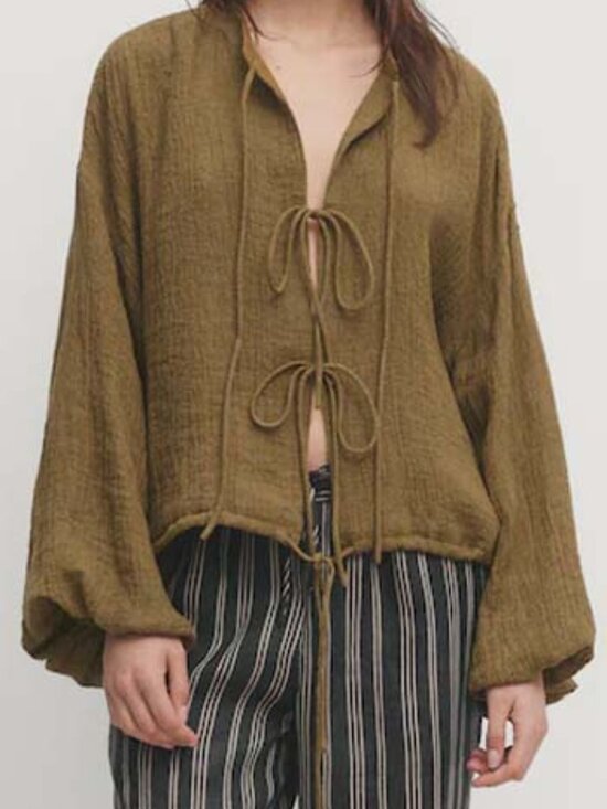Massimo Dutti Jackets & Blazers - Massimo Dutti Linen Tie-Front Jacket Khaki Size S Gently Worn